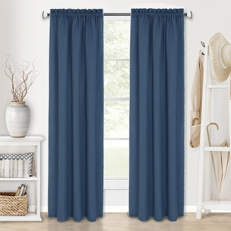 Semi Sheer Curtain Single Panel, 52" W x 84" L, Blue/White