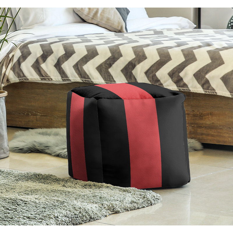 Repose-pieds cube rayures maryland, Noir / rouge / noir