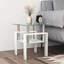 Table basse carrée moderne en verre trempé transparent/blanc, idéale pour le salon.-1773240083