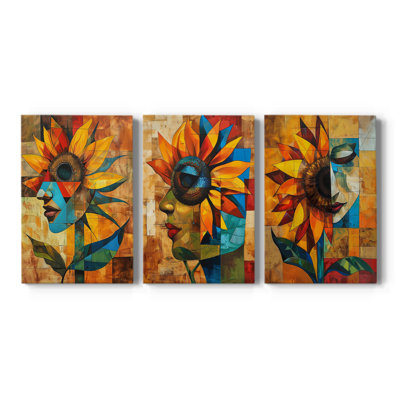 Série d'étude florale CLIX - ensemble de 3 toiles tendues avec châssis - prêt à être accroché