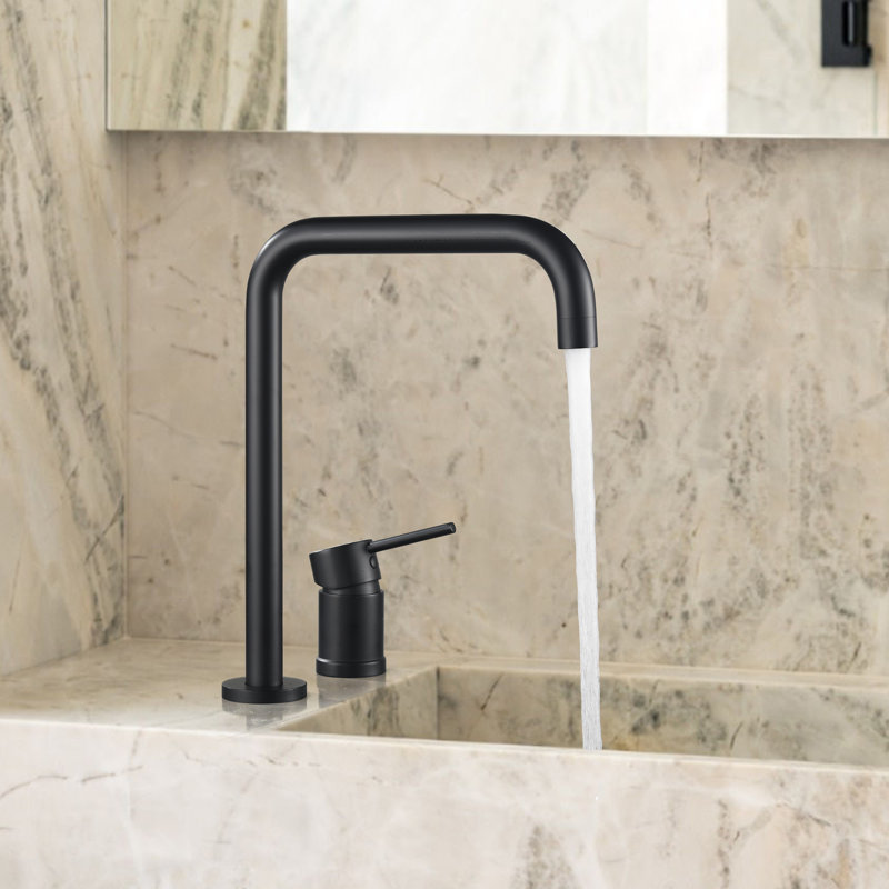 12"H Solid Brass 180° Rotation Single Handle Bathroom Sink Faucet, Matte Black
