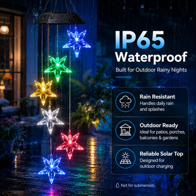  Migues Solar Star Wind Chimes Light Color Changing LED Outdoor Waterproof Hanging Garden Decor Lights for Patio Porch Yard