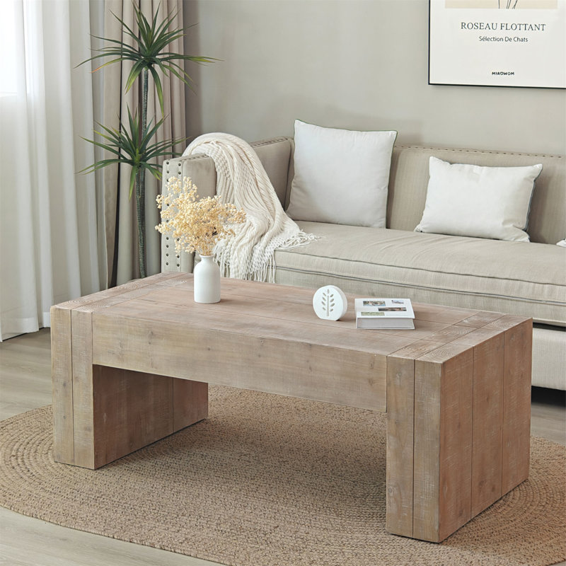 Table basse rustique en bois, table rectangulaire de style campagnard moderne de 49 po pour le salon, Naturel