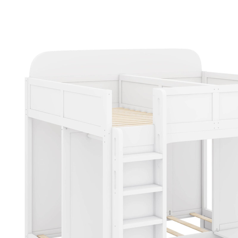 Lit superposé triple avec tablettes et crochets, simple + simple sur simple TG, Blanc