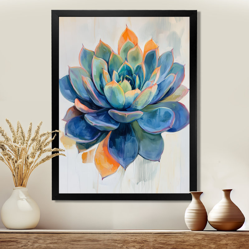 Rosette de succulente éclatante - Affiche encadrée « Désert bleu », H 32 po x l 24 po, Cadre photo noir