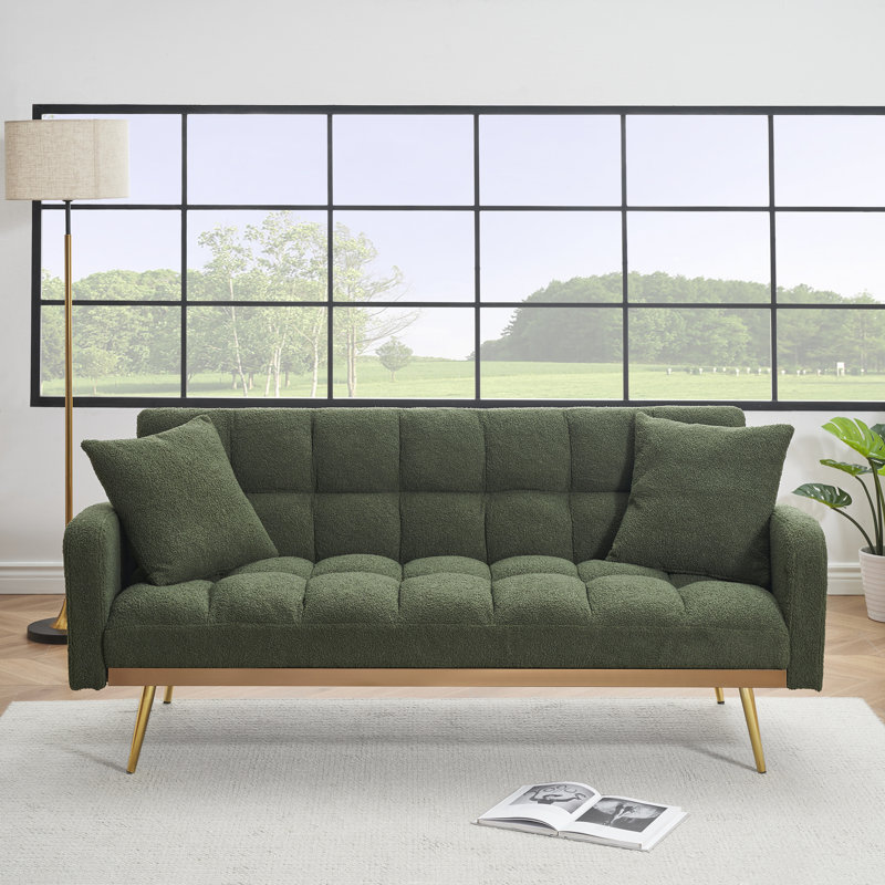 Rinor Upholstered 69'' Reclining Sleeper Sofa, Green Polyester