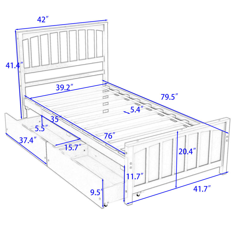 Twin Storage Platform Bed with Drawers, Gray