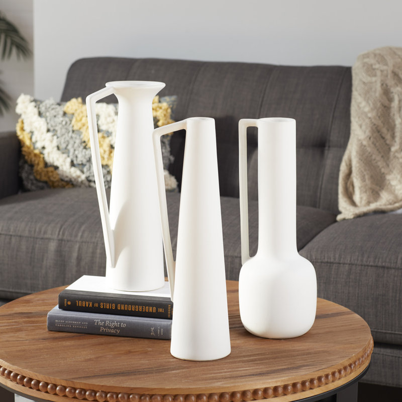 Cosmoliving By Cosmopolitan Ceramic Modern Vase, White, 17" H x 18" W x 6"D