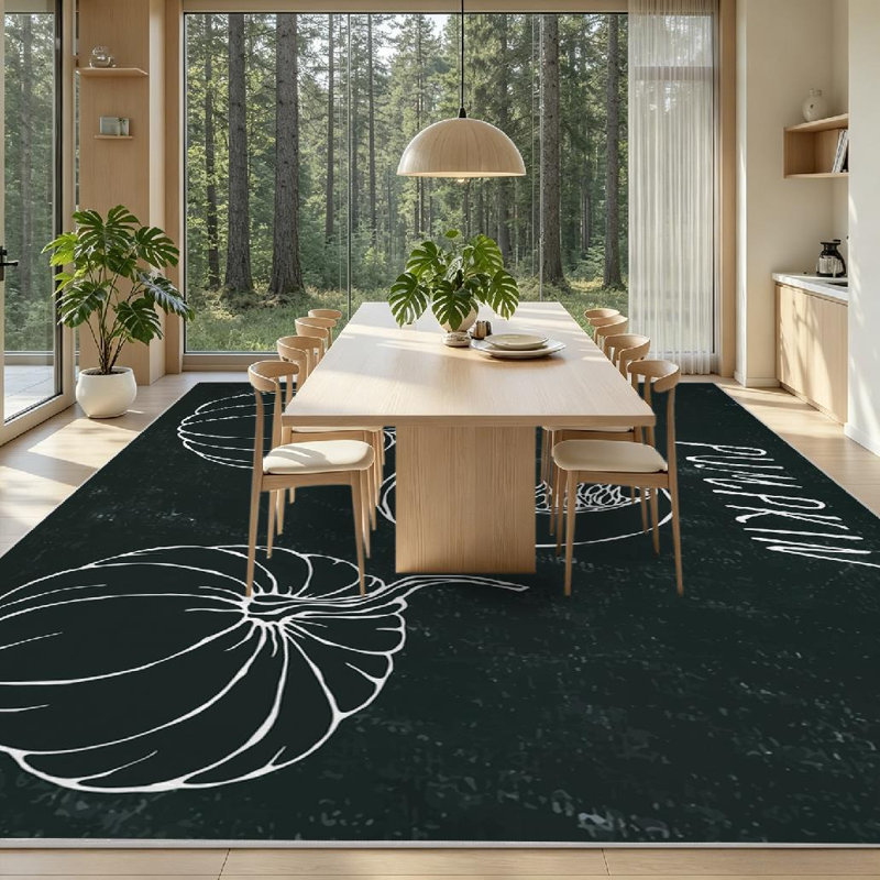 Tapis intérieur orange lavable à la machine, motif citrouille et citrouille, style automne., Rectangle 79" x 118"