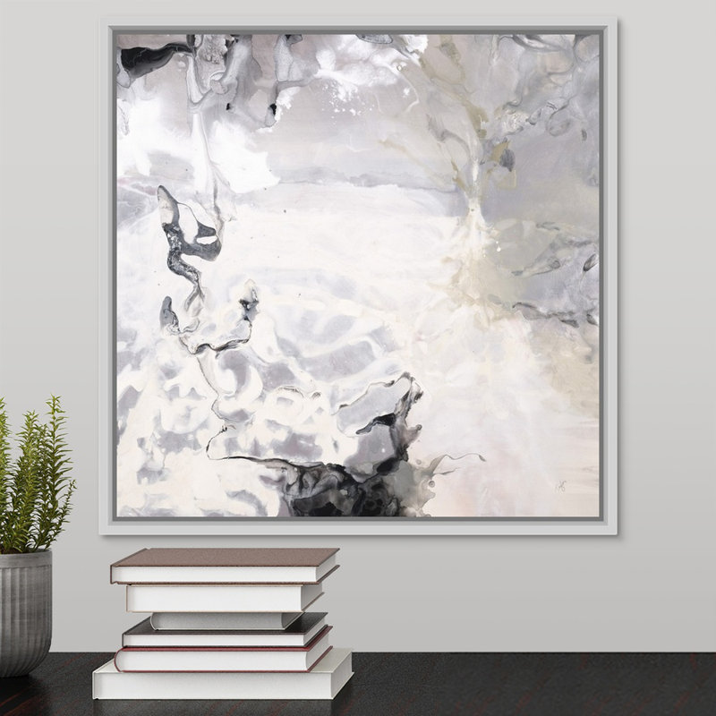 « tone on tone », peinture sur toile, Cadre flottant blanc, H 17,7 po x l 17,7 po x P 1,75 po