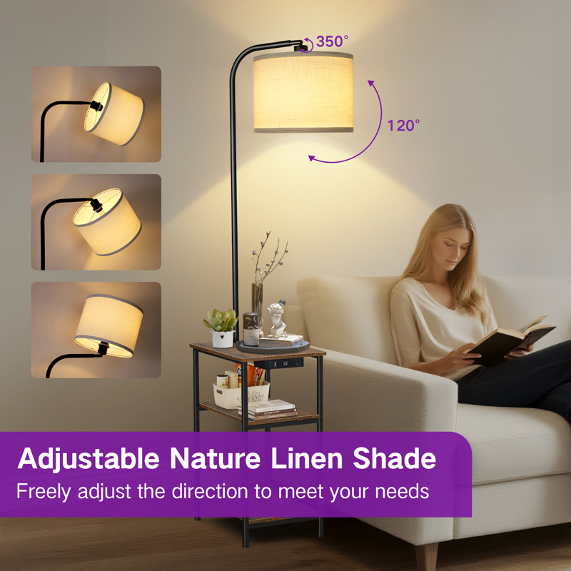 Lampe sur pied 63 po avec télécommande et station de charge, Brun
