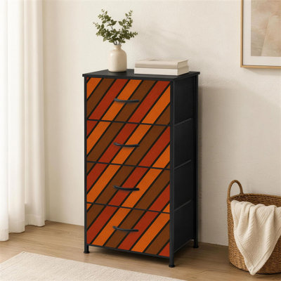 Commode à 4 tiroirs pour chambre à coucher rétro diagonale rayée orange et brun clair Petite commode à vêtements haute pour organisateurs de placard avec commode