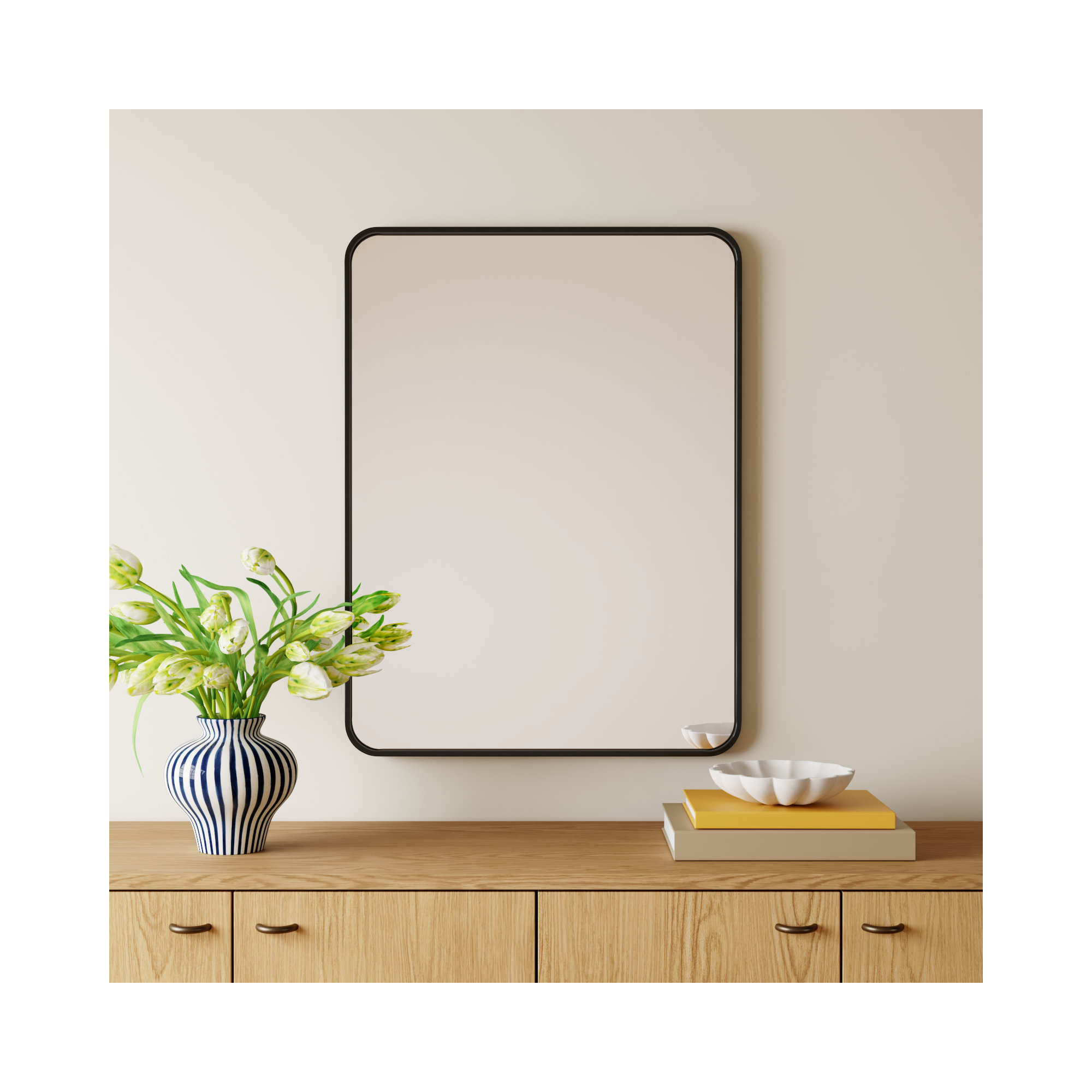 Sabine Metal Rounded Rectangle Wall Mirror, Black, 36'' H x 27'' W