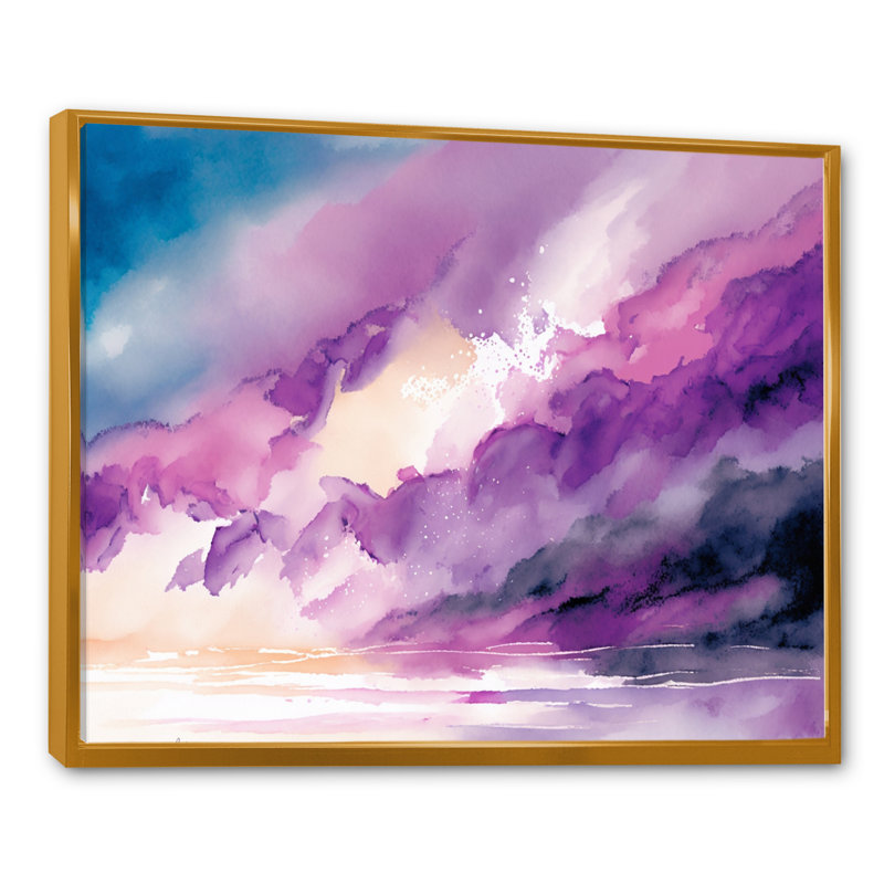 «Violet Storm at the Horizon IV», reproduction sur toile, H 12 po x l 20 po x P 1 po, Toile à cadre flottant doré