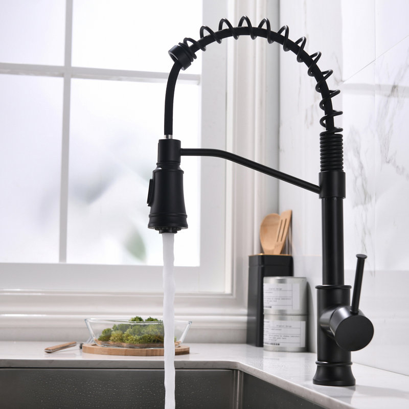 Robinet de cuisine en laiton massif avec extracteur - Rotation à 360 degrés pour évier noir contemporain