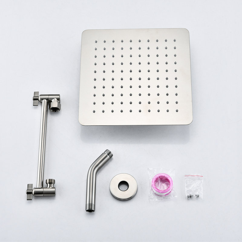 Pomme de douche en acier inoxydable nickel brossé 10 po - Pluie avec hauteur, construction, fixation murale à bras réglable, détartrage - buses carrées et corrosion, avantage de la buse de détartrage