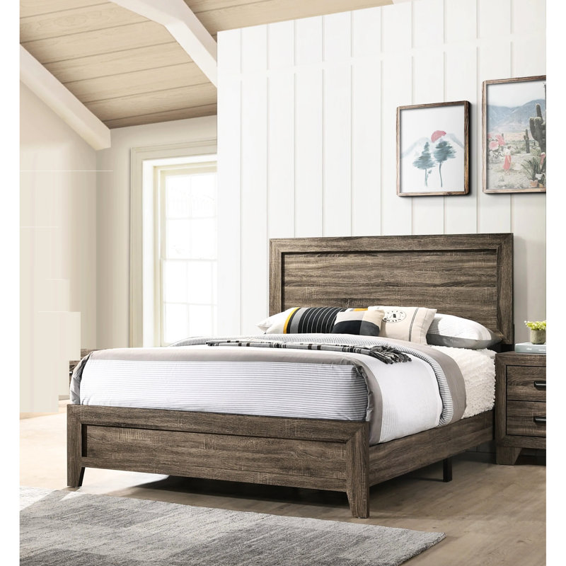Magnifiques pièces de grand lit à finition grise, lit de taille élégante avec finition en bois, Gris, Grand lit