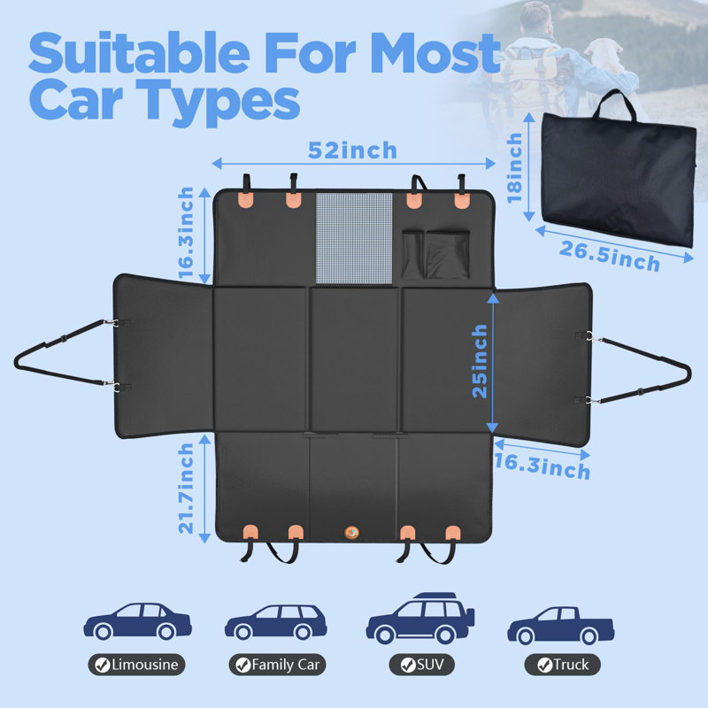 Black PU Leather Waterproof Dog Car Seat Extender with Hard Bottom