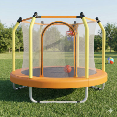 55-Inch Mini Trampoline for Young Children, Designed for Both Indoor and Outdoor Fun, Comes with a Basketball Hoop Attachment.
