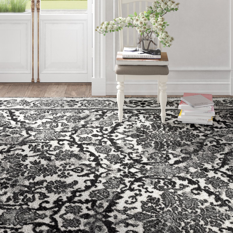 Tapis oriental ivoire / gris Alessia, Rectangle 6 pi 7 po x 9 pi