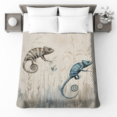 Couvre-lit matelassé rayé caméléons en herbe toutes tailles