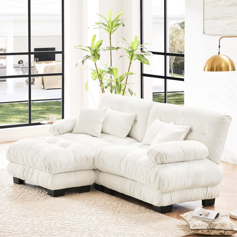 Couchette de salon en chenille - 2 places avec coussins lombaires, jeté convertible, blanc pour la décoration intérieure avec un design chic