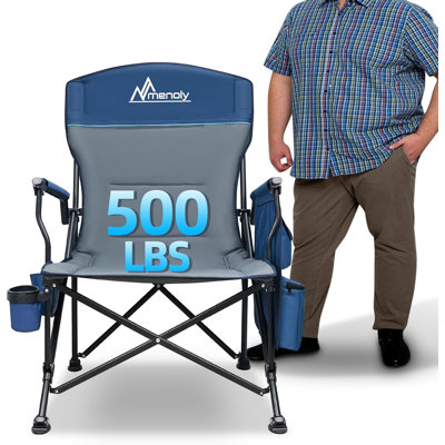 Chaise de camping pliante surdimensionnée, support maximal de 500 lb avec sac isotherme, multiples poches latérales et porte-gobelet, chaises de camping robustes pour adultes pour le camping, la plage, la pêche