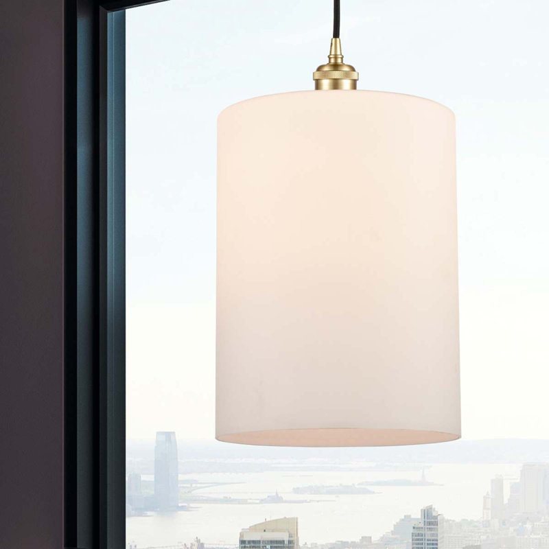 Luminaire suspendu cylindrique à 1 lumière Leilani, Ampoule non incluse, Blanc mat, Or satiné