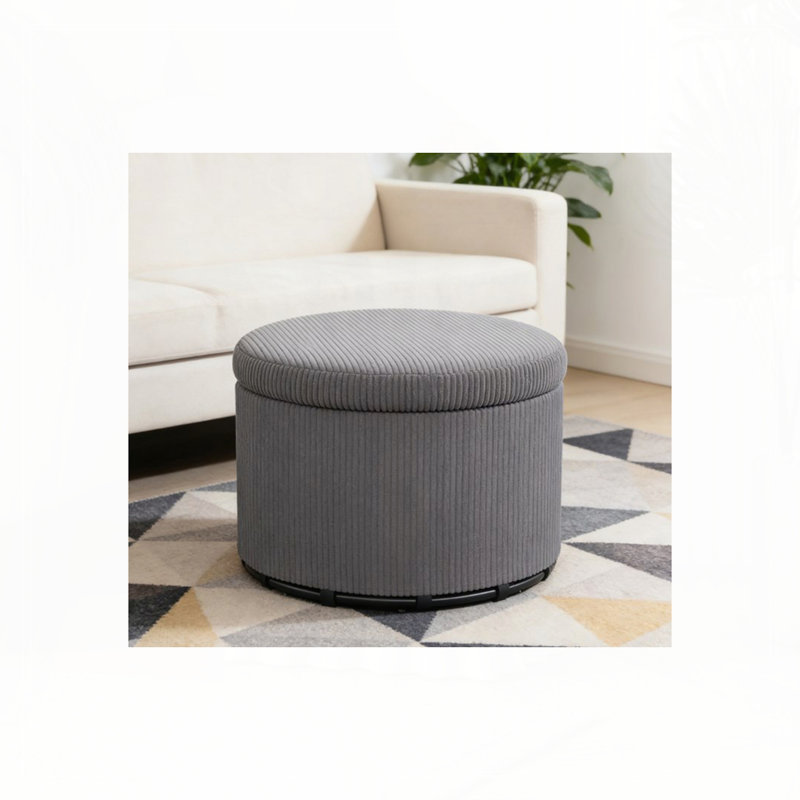 Repose-pieds rembourré, tabouret de rangement rond avec couvercle