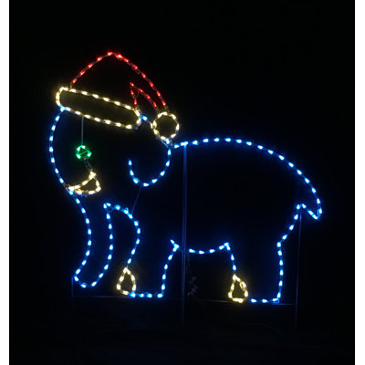 Elephant Wearing Santa Hat Christmas Holiday Lighted Display