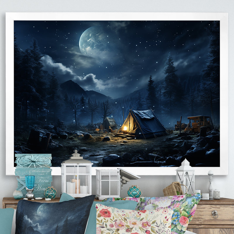 Starlit Camping In Canada 2 - Camping Travel Wall Art, 34" H x 44" W x 1.5" D, White Closed Corner Framed