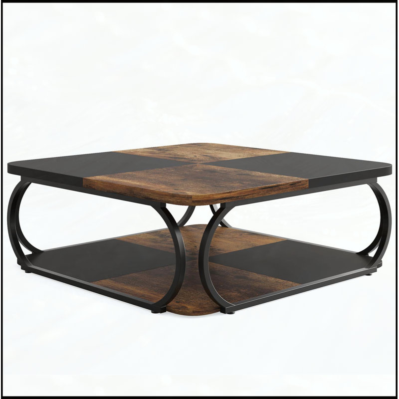 Table basse carrée, table basse centrale 39 po avec tablettes à 2 niveaux