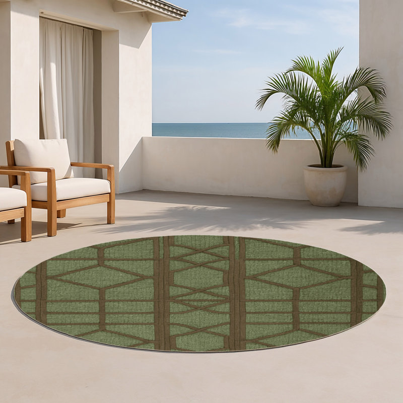 Trellis Brown Indoor and Outdoor Area Rug, Round 5'