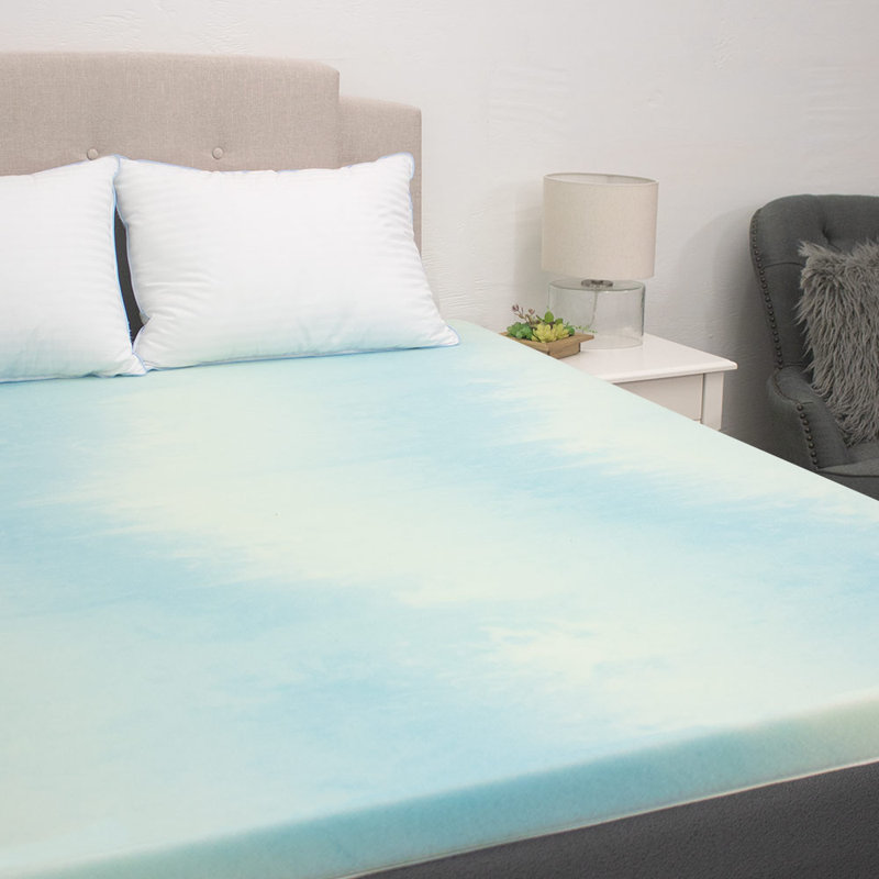 King Size Blue and Cream Gel Foam Mattress Topper