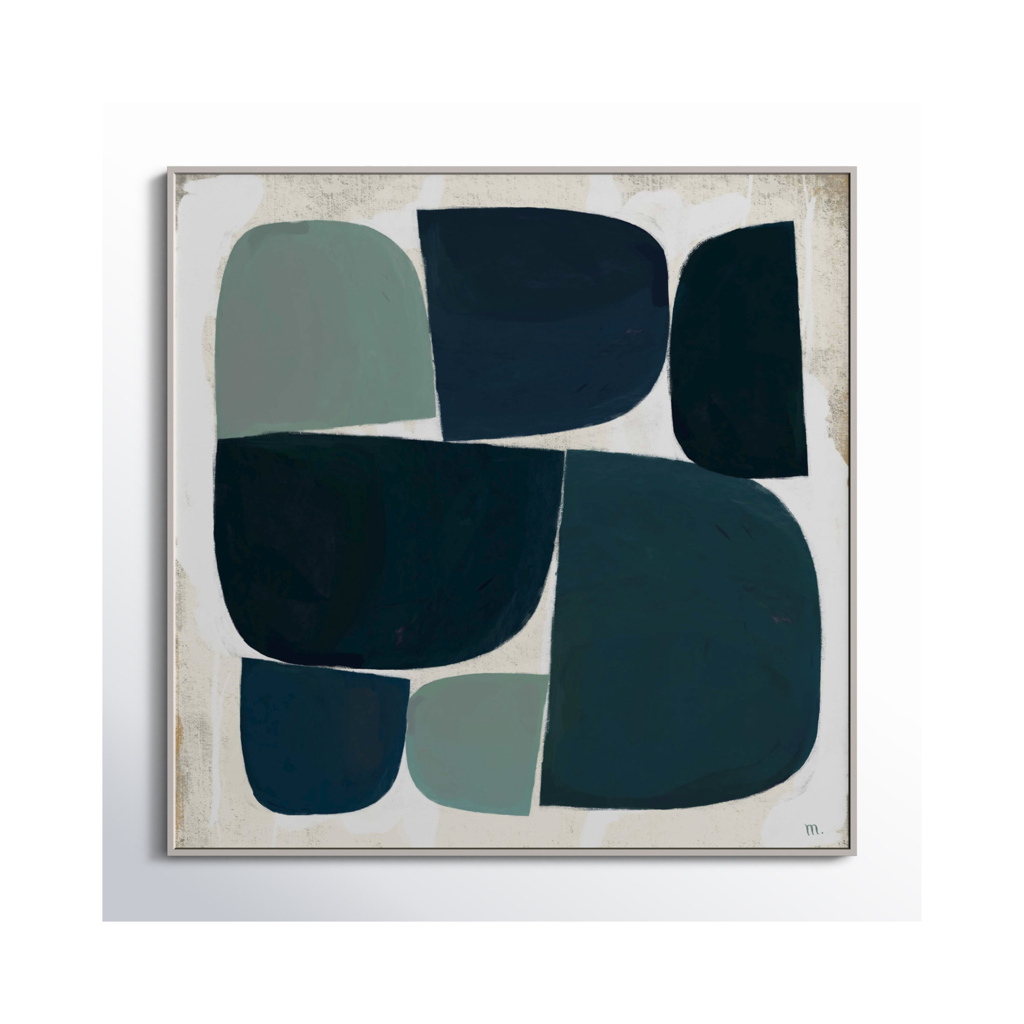 Composizione Di Forme Blue Black With Shadow, 36" H x 36" W x 1.25" D, White Single Structure Framed Canvas