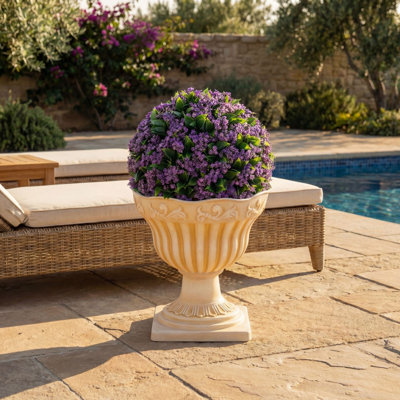 22in. UV Resistant Artificial Flowering Ball Topiary in Decorative Urn Planter (Indoor/Outdoor)