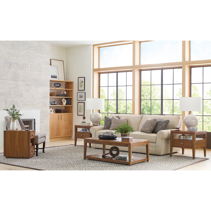 Auburn Walnut Veneer Rectangular Coffee Table with Shelf