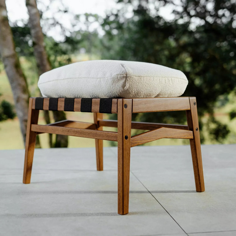 Repose-pieds Mid Century, Boucle performance blanc cassé, Brushed Walnut