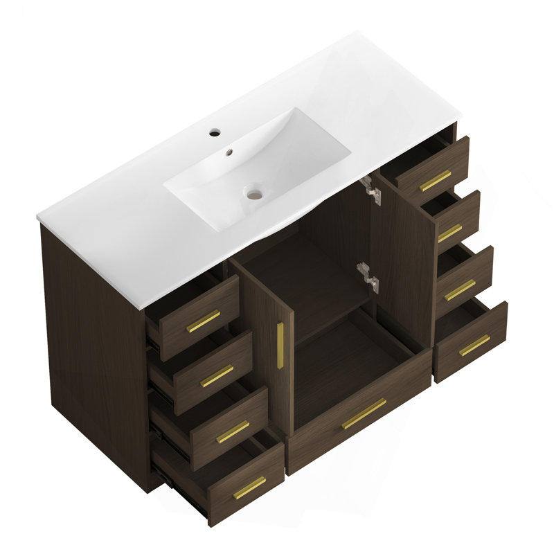 48"Dark Brown Bathroom Vanity. Abundant Storage Cabinet -2 Soft Close Doors And 9 Drawers, Dark Brown