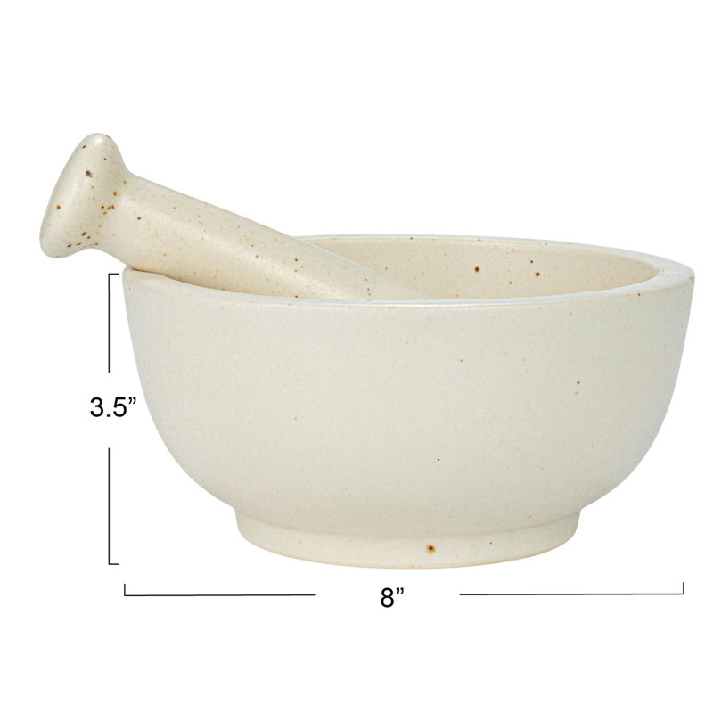 Speckled White Ceramic Mortar and Pestle Set, Medium