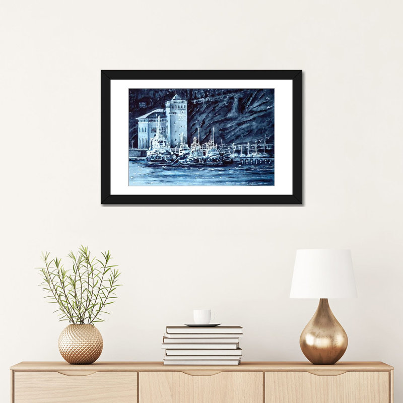 « tugboats », impression sur toile, Papier d'art encadré noir, Blanc, H 16 po x l 24 po x P 1 po