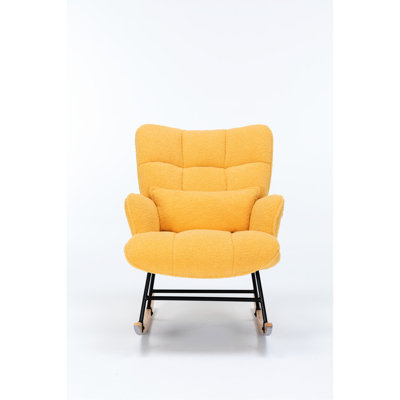Chaise berçante moderne pour la chambre à coucher, revêtement en velours doux et chaise en métal avec cadre, confort du salon rembourré