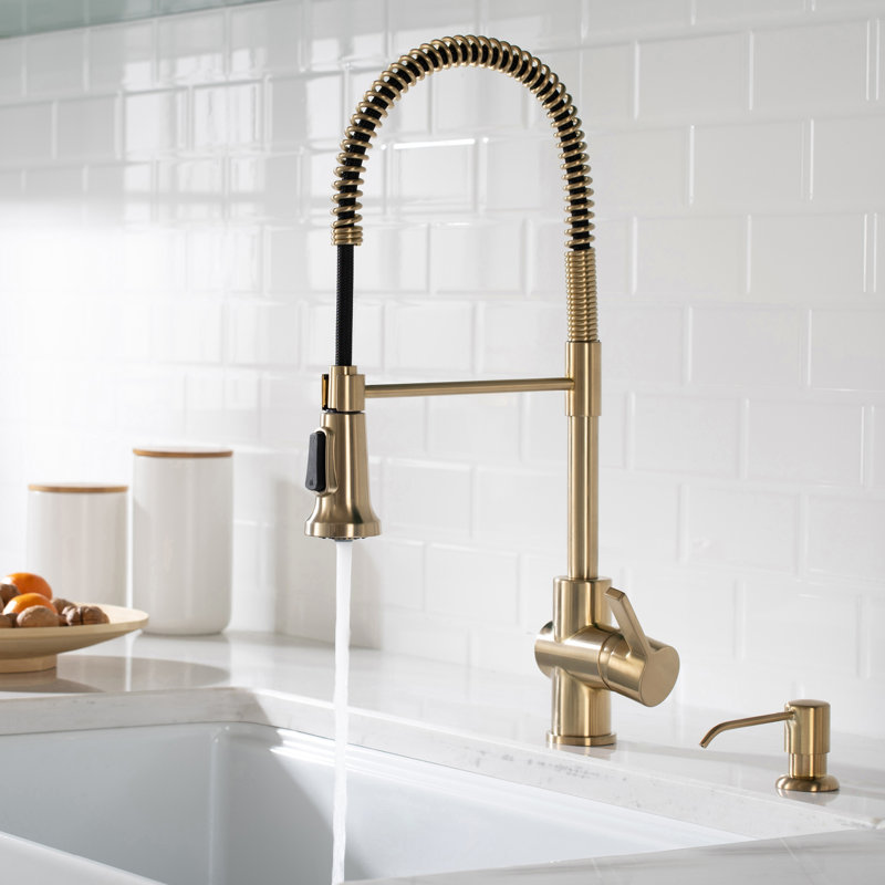 KRAUS Britt Single Handle Commercial Style Kitchen Faucet, Antique Champagne Bronze, With Filter Faucet