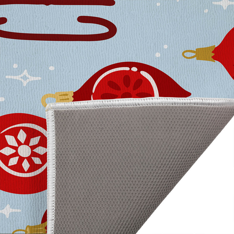 Tapis de bain Ornaments Merry Christmas Holiday, Bleu, Simple - L 24 po x l 17 po