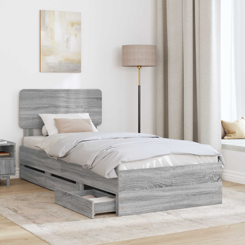 Bed, European Single (90 x 200 cm), Grey Sonoma