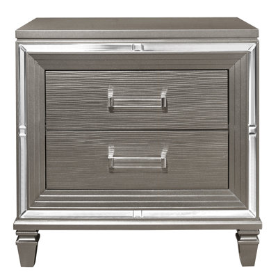 Chic Nightstand With Gray Finish And Drawer Details 2 Drawers