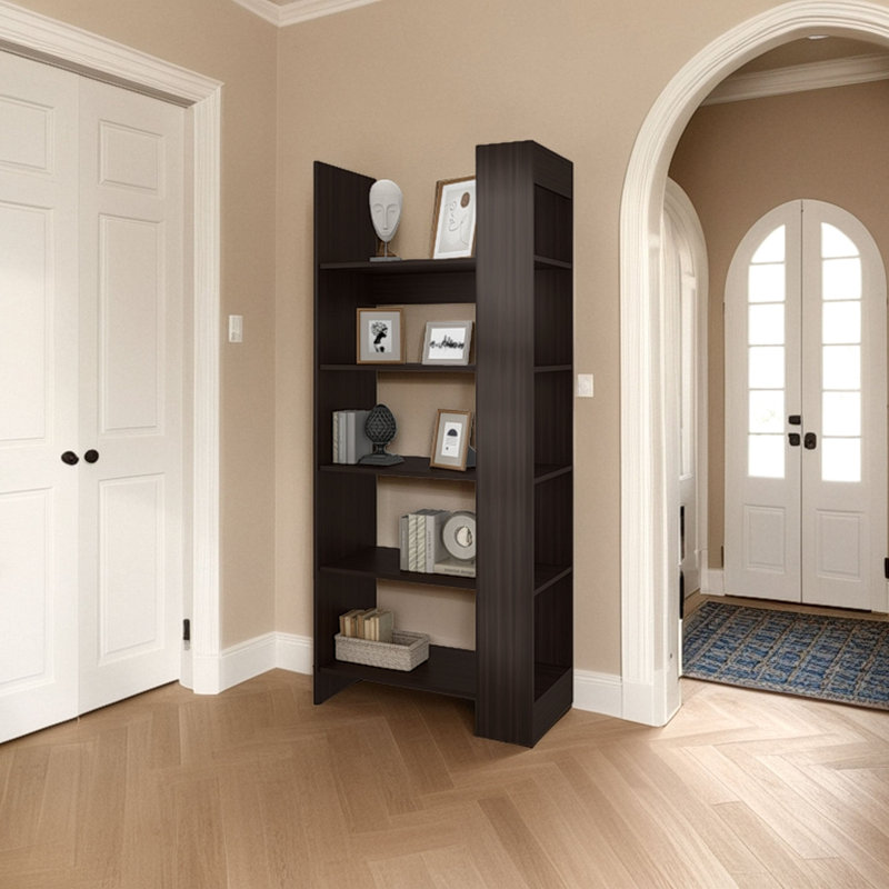 Stained Walnut 5-Shelf Open Bookcase