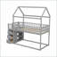 Lit superposé simple / simple en bois de pin massif avec tablettes de rangement et tiroirs gris-132803340