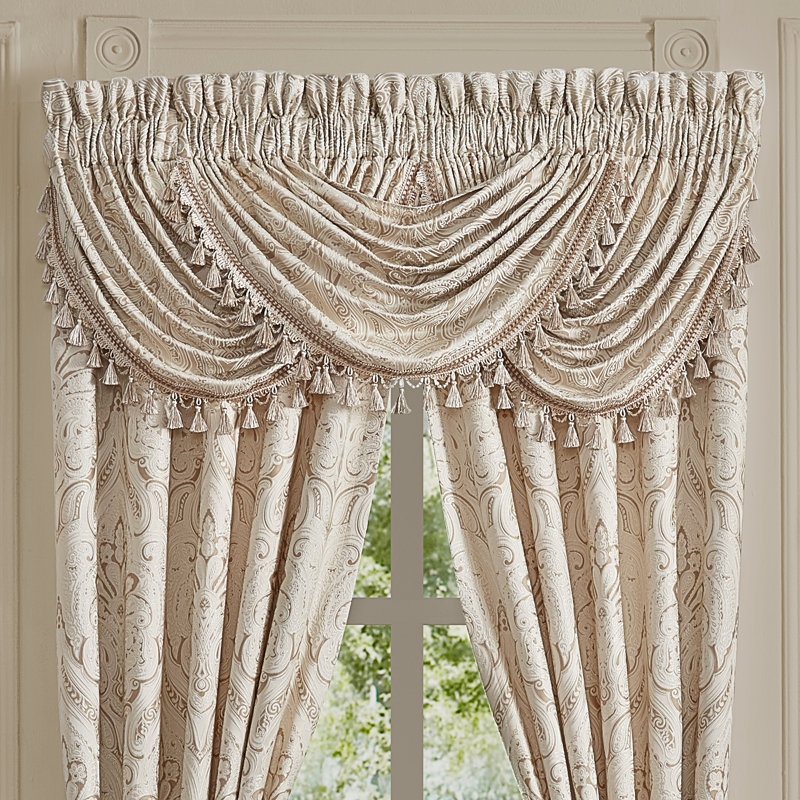 Champagne Damask Rod Pocket Waterfall Valance