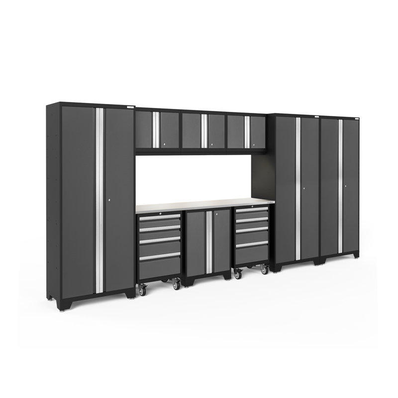 Système de rangement complet pour garage 10 pièces Bold Series, gris, Acier inoxydable